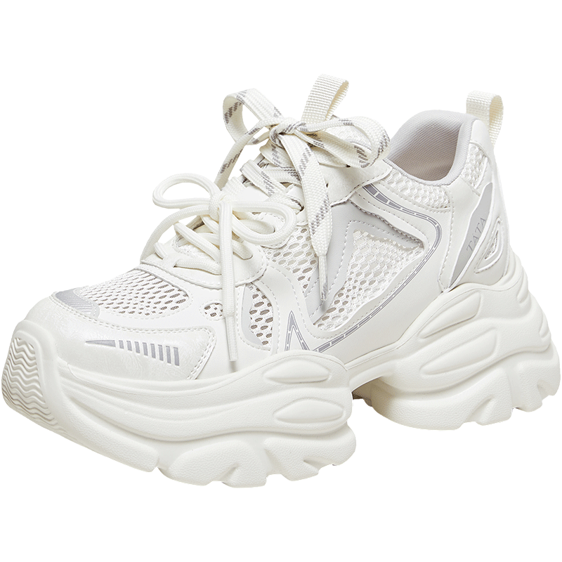TATA Women's Summer Mesh Sports Shoes Thick Sole Breathable Dad Sneakers Off-White Size 39