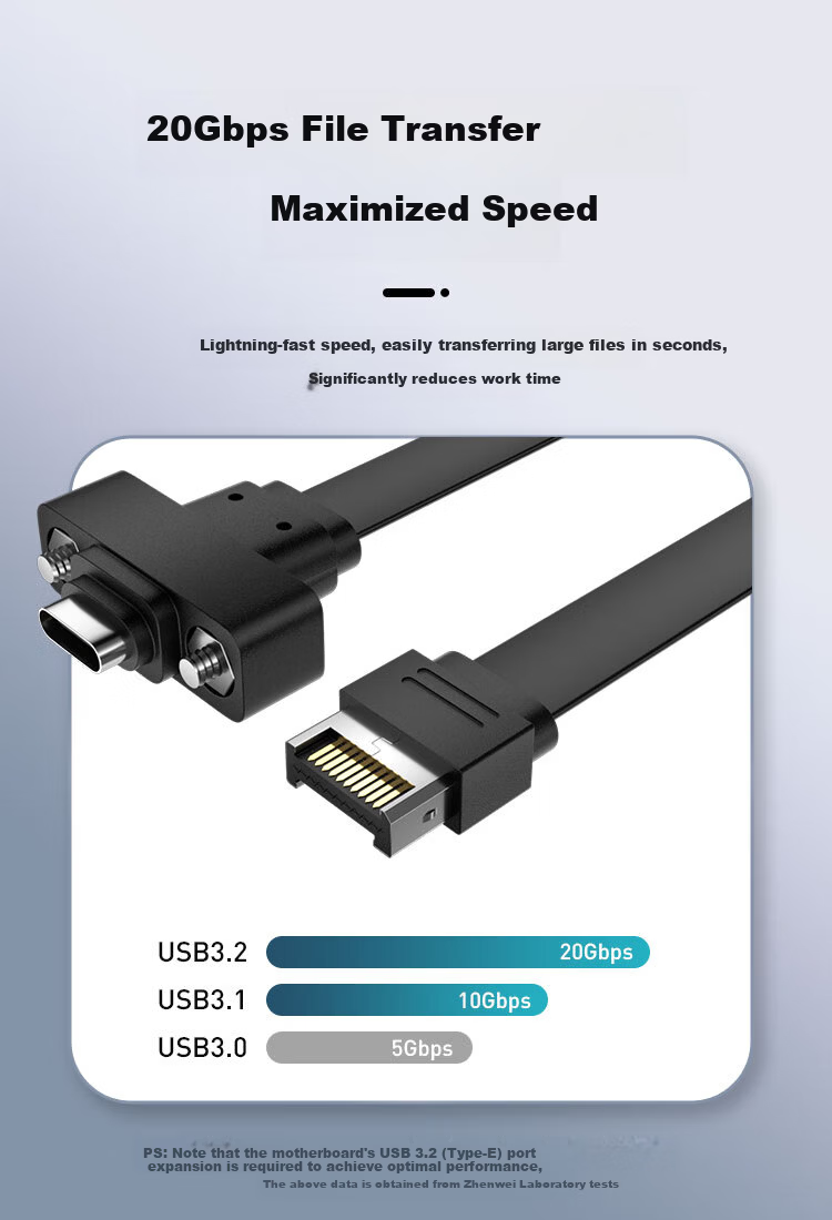 ZHENWEI Type-E to Type-C USB 3.2 Extension Cable with Half-Height Bracket 30cm Front/Rear Panel Motherboard Expansion 2