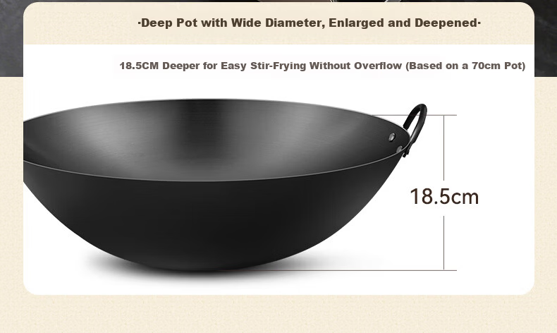 Sacon Commercial Double-Handle Iron Wok Hand-Forged Stir-Fry Pan No Coating Home Cooking Round Bottom Gas Stove 60cm with Lid 9