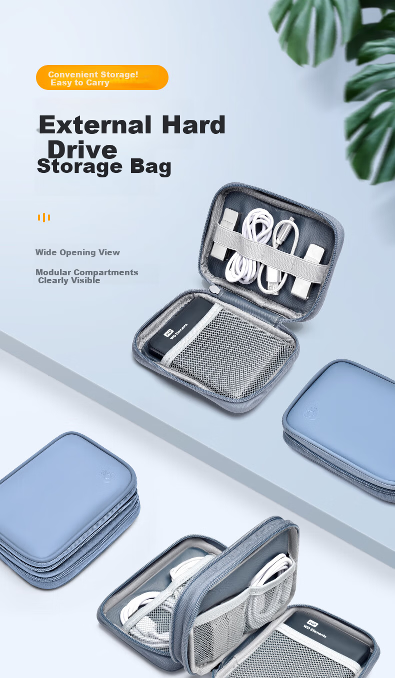 DiYi Workshop 2.5 Inch Portable External Hard Drive Case Compatible with Power Banks Xiaomi KuTai Huawei Digital Accessories Storage Bag Data Cable SSD Protective Sleeve 1