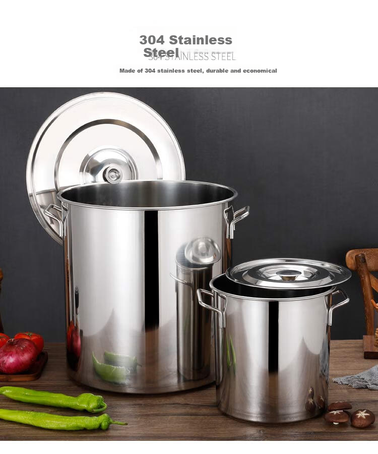 Universal 304 Stainless Steel Commercial Large Soup Pot 36x23cm with Lid Stewing Pot Round Bucket Rice Bucket Braised Meat and Marinade Bucket Canteen Oil Bucket 6