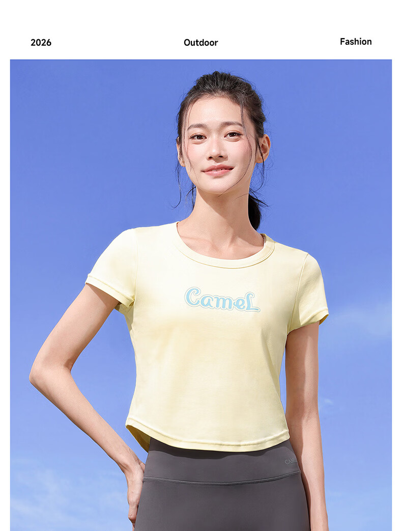 CAMEL Cotton-Feel Sports T-Shirt for Women Quick-Dry Breathable Casual Short Sleeve Top Y26BAVLZ020 Truffle Gray XL 14