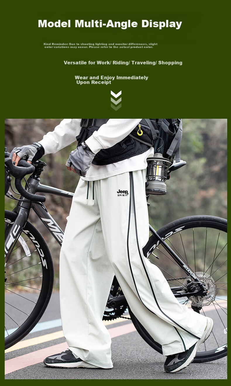 JEEP Men's Spring New Windproof Waterproof American Style Work Pants Skin-friendly Breathable Cycling Pants Cedar Green M 11