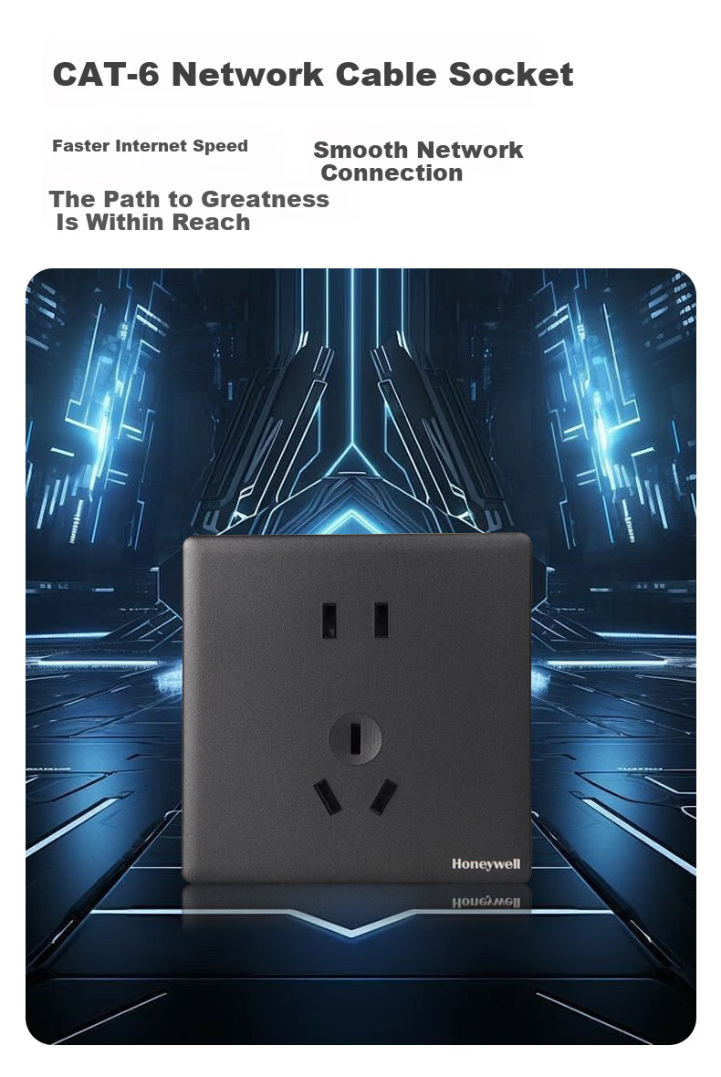 Honeywell Switch Socket Panel Four-Gang Single-Control 86-Type Ultra-Thin Frameless Skin-Friendly Wall Switch A8 Matte Black 14