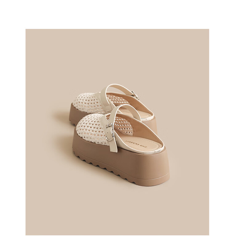 ZHR Baotou Women's Thick-Soled Roman Woven Slip-On Lightweight Outdoor Sandals LR30 Beige Size 37 11