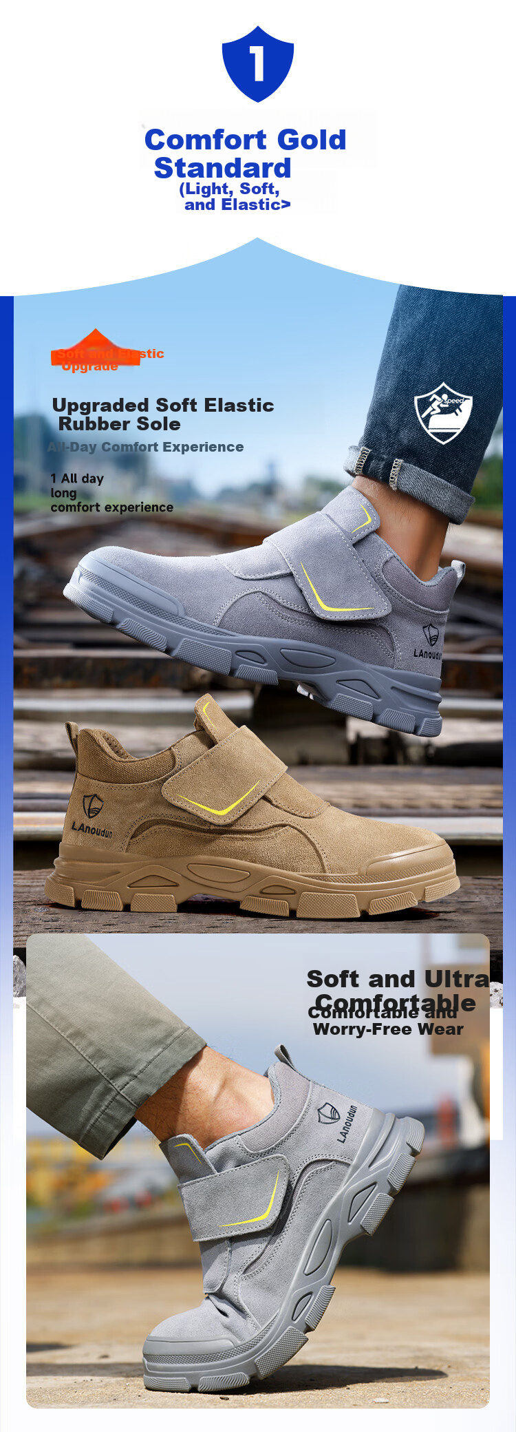 BlueOwl Shield Men's Summer Breathable Labor Safety Shoes Welding Anti-Smash Steel Toe Anti-Puncture Wear-Resistant Worksite Shoes D257-1 Size 45 5