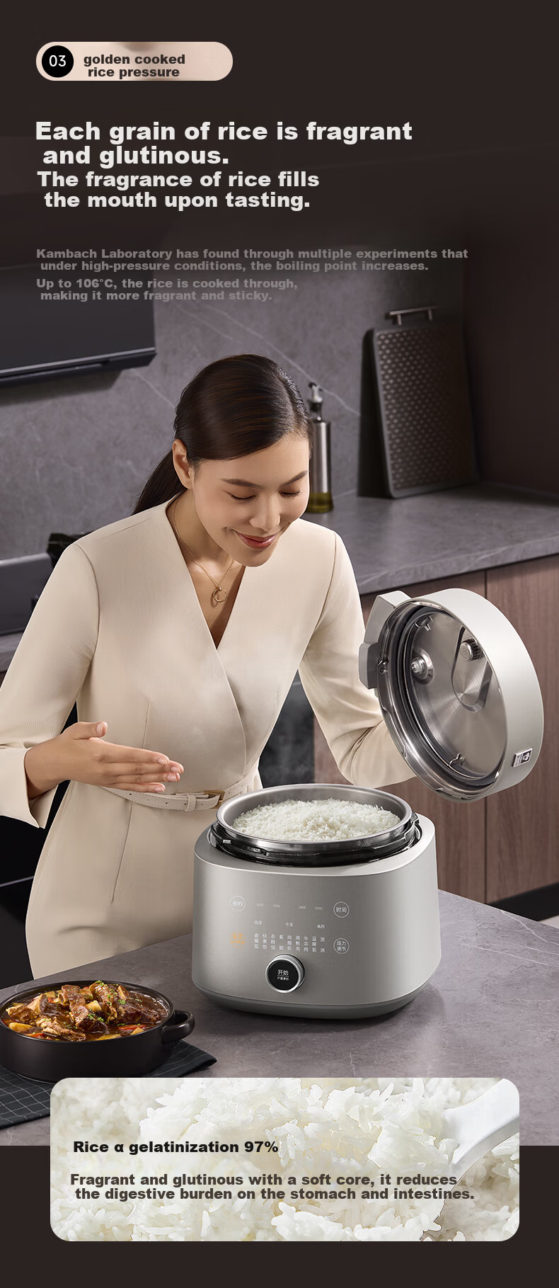 Kambach Pure Titanium Inner Pot Electric Pressure Cooker High-Pressure Rice Cooker Baby-Safe Smart Multi-Function Cooker Household Exhaust-Free Large Capacity 4-5L Soup Cooker 12