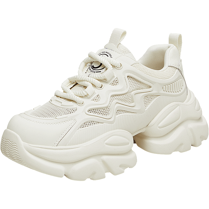 TATA Bubble Cream White Dad Shoes Height Increasing Casual Thick Sole Sneakers BM5 White Size 39