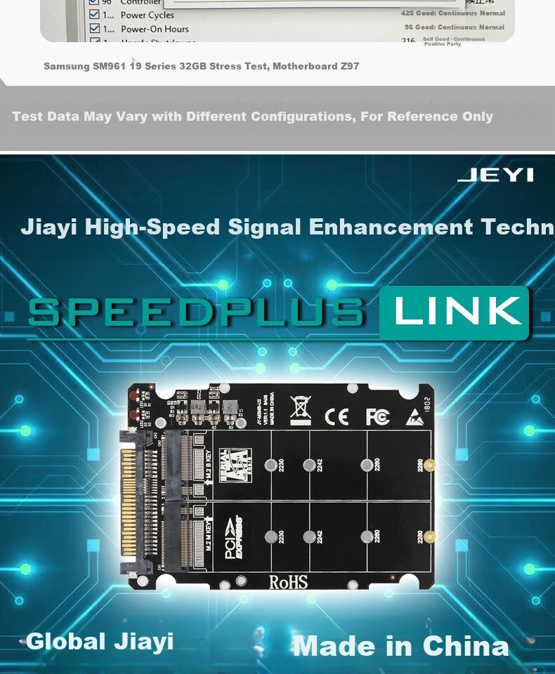 JEYI U.2 Adapter Card SFF-8639 Expansion M.2 NVMe Slot Converter U.2 Hard Drive Interface 8