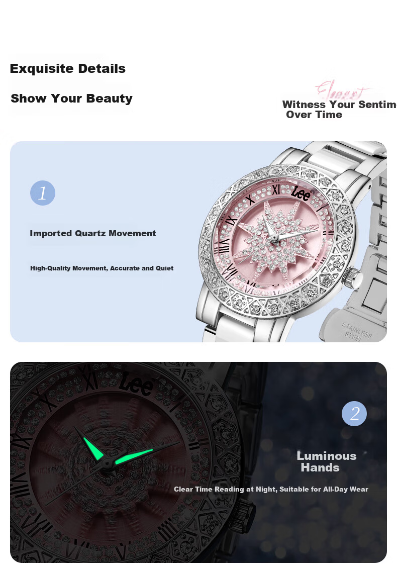 Lee Women's Watch Simple Luxury Student Small Niche High-End Feel Gift for Women Birthday Women's Day F534 Pink 6