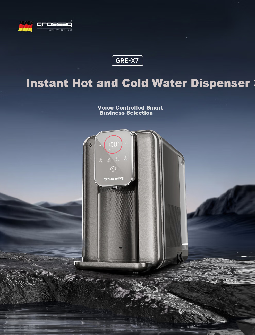 Grossag Instant Hot Water Dispenser Home Desktop Instant Heating and Rapid Cooling Water Dispenser Small Office Desktop Water Cooler Living Room Voice Control Adjustable Faucet Water Dispenser 1