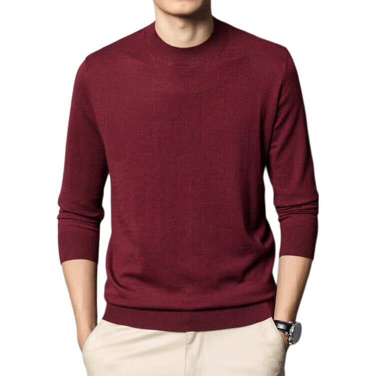 Hengyuanxiang [Wool + Mulberry Silk] Spring and Autumn Thin Men's Sweater Half Turtleneck Knit Base Shirt Zao Red M