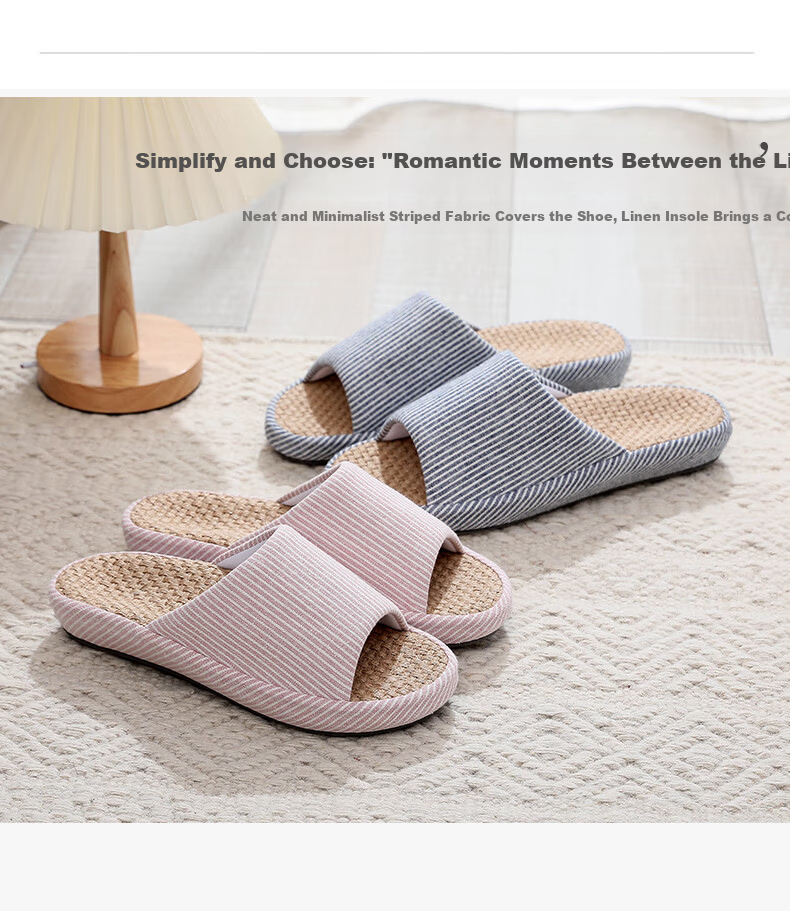 GUOLUOFEI Japanese Style Linen Slippers for Men and Women Indoor Couple Soft Sole Summer Four Seasons Pink Size 39-40 2