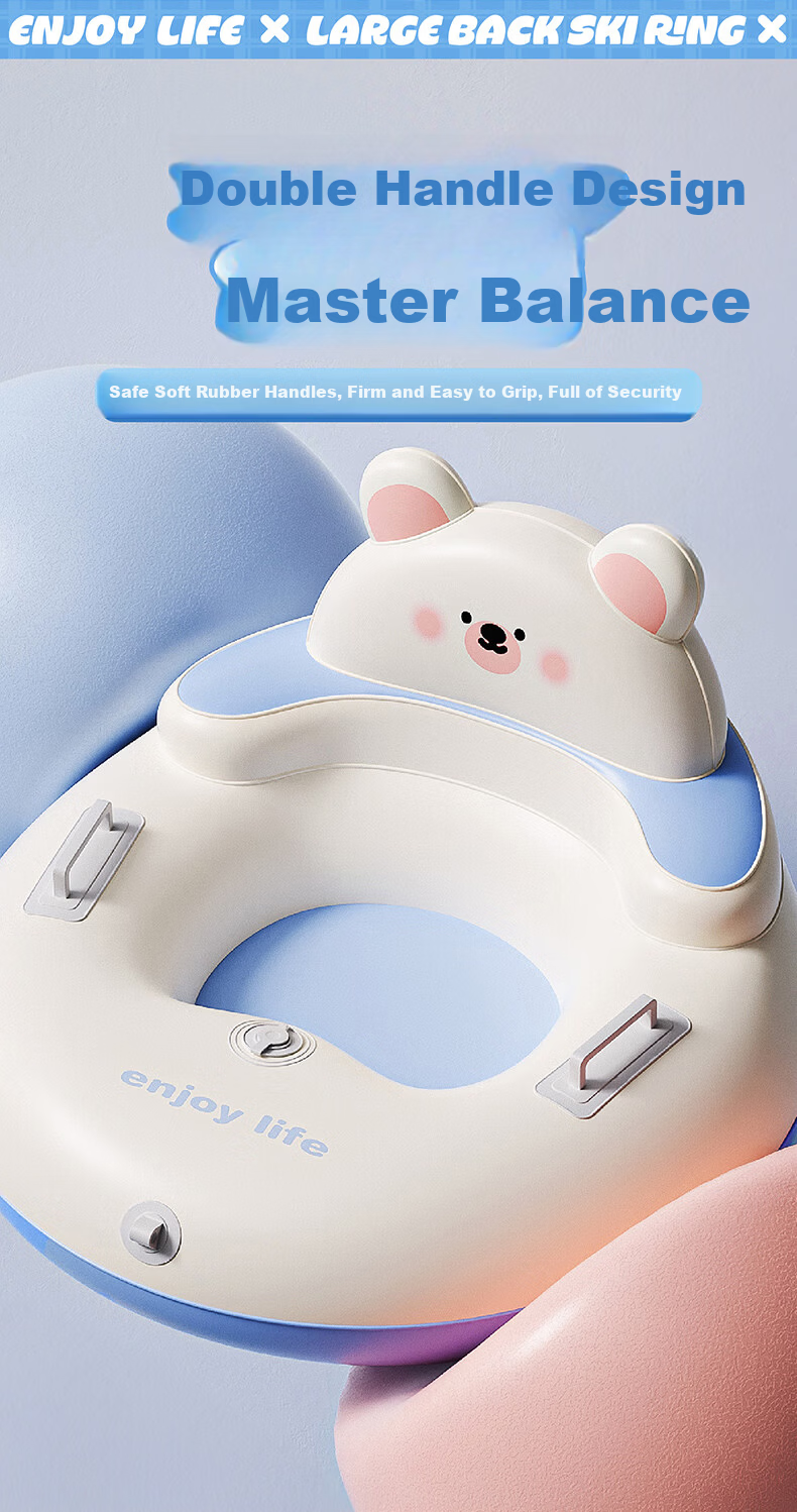 Adandyish Inflatable Snow Tube for Adults and Kids, Pressurized Snow Sled, Snowboard, Grass Sled Seat with Pull Rope, Cloud Milk Bear Design 6