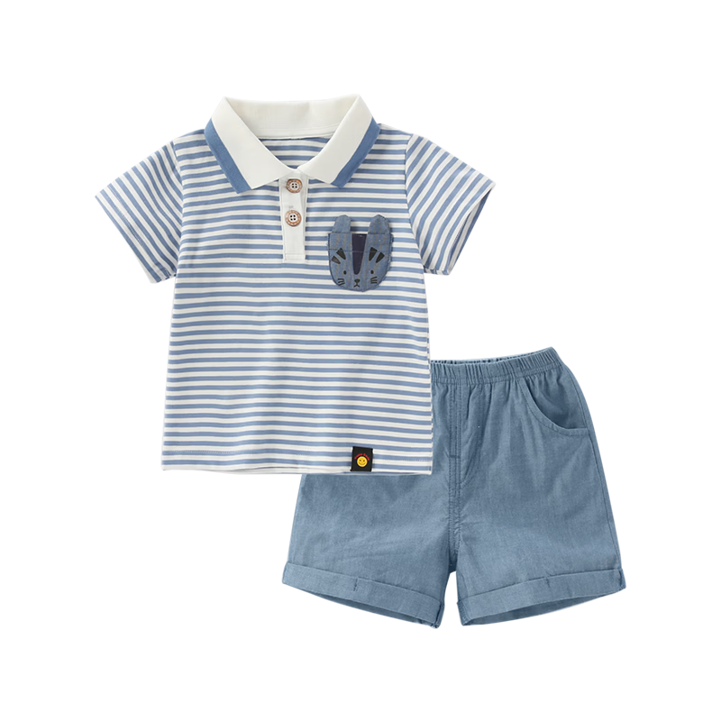 JELLYBABY 3D Polo Collar Summer Boys' Casual Set Lightweight Short Sleeve T-Shirt Loose Fit Comfortable