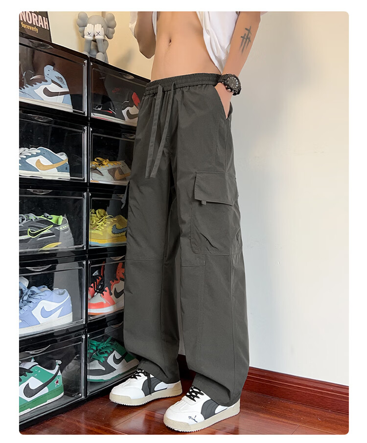 NASA GISS Collaboration Casual Pants Men Loose Fit Straight Leg Breathable Cargo Sports Trousers Black XL 6