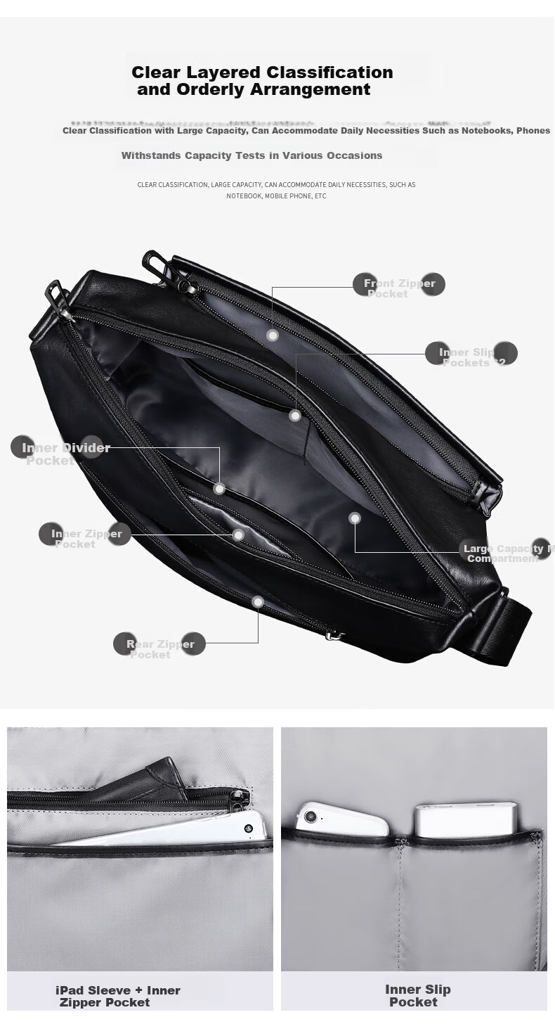 BJIAX Genuine Leather Crossbody Bag Large Capacity First Layer Cowhide Shoulder Bag Men's Commuter Casual Bag 8