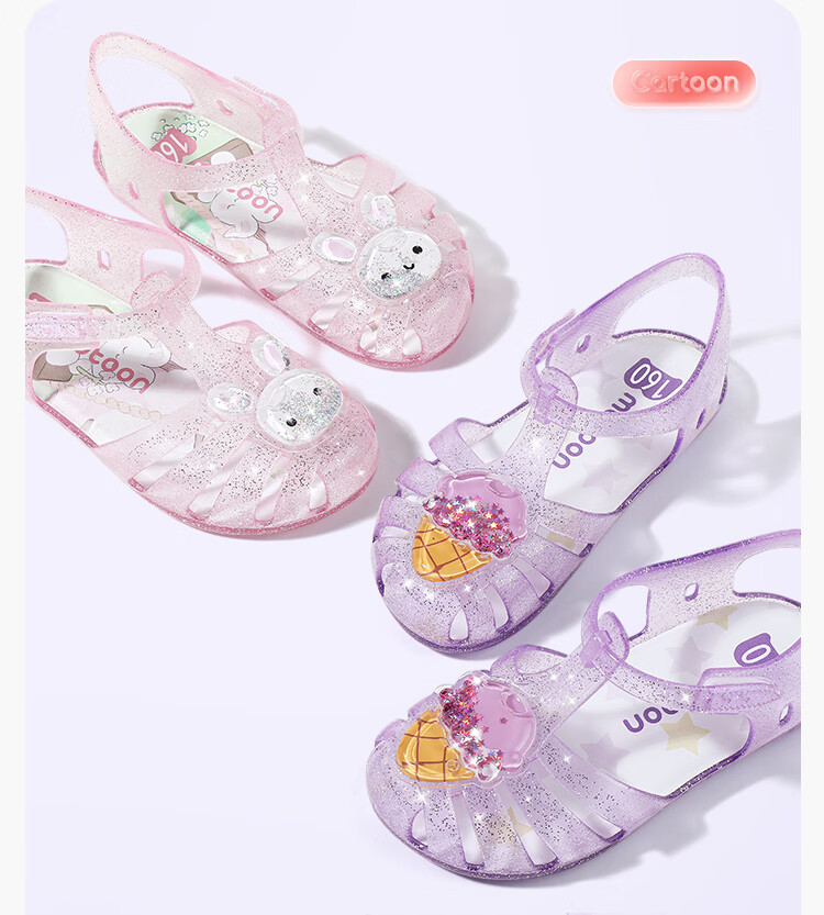 Mutong Girls' Summer Jelly Sandals Soft Sole Anti-Collision Toddler Closed-Toe Beach Shoes Cute Bunny Pink Size 160 9