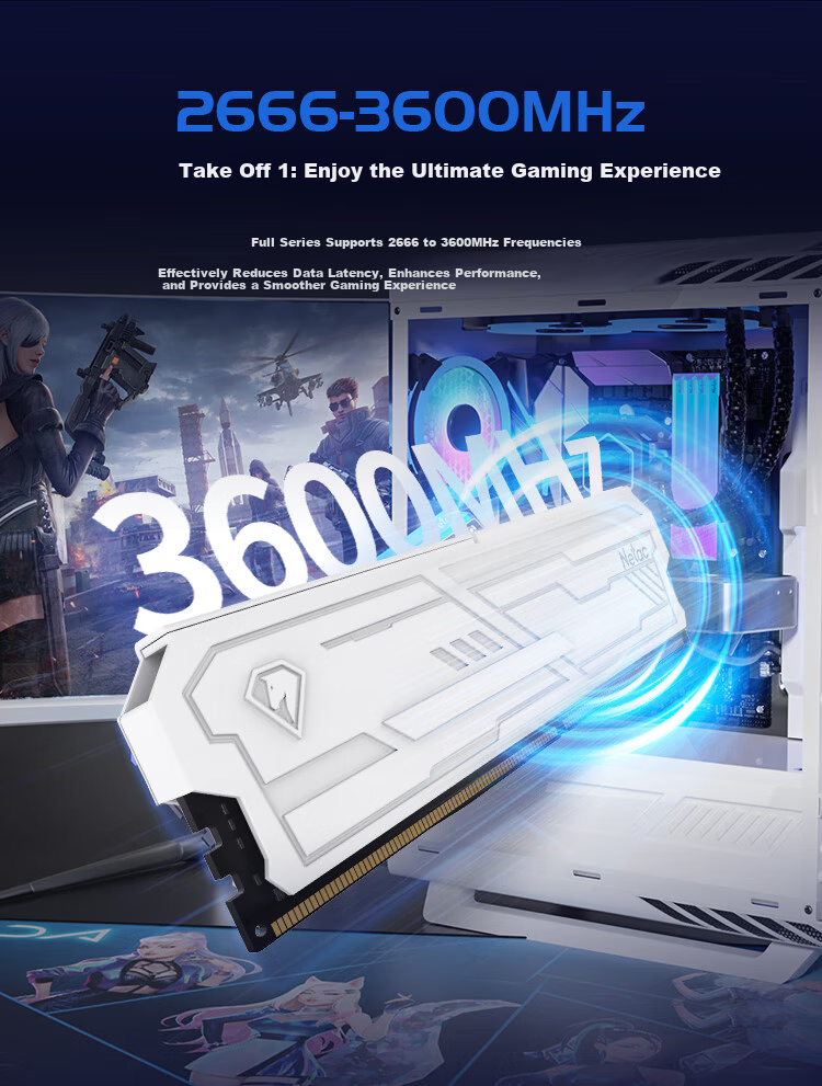 Netac 8GB DDR4 3200 Desktop RAM Shadow III Series Gaming Heat Sink - Premium Chips (C16) White 1