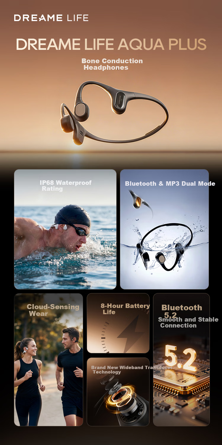 DREAME LIFE Bone Conduction Bluetooth Earphones Wireless Swimming Running Sports Over-Ear High-Quality Sweatproof Long Battery Life Smart Device 4