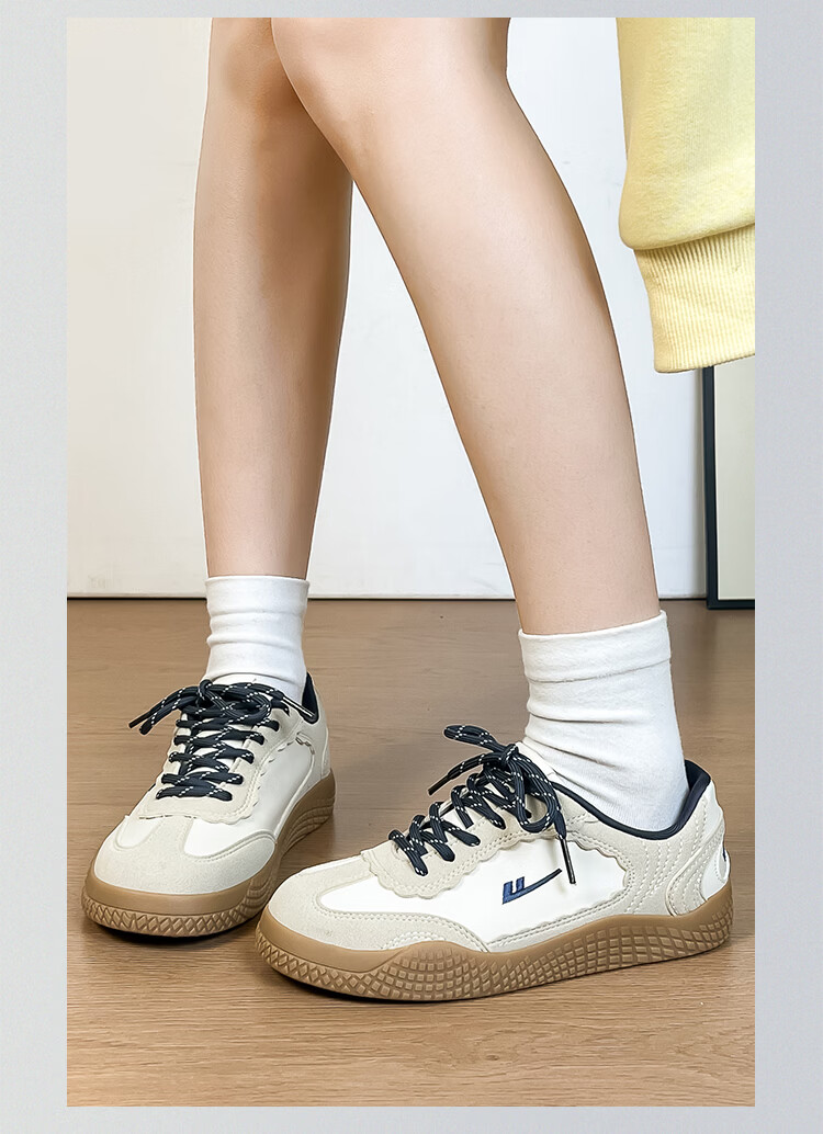 Warrior Training Shoes Versatile College Style Women's Fashion White Sneakers 818 Beige/Grey/Dark Blue Size 35 12