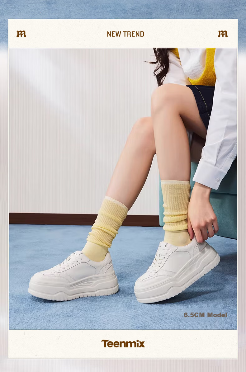 TEENMIX Women's White Thick-Soled Casual Sneakers 2026 Spring New T-Strap Style Size 36 7