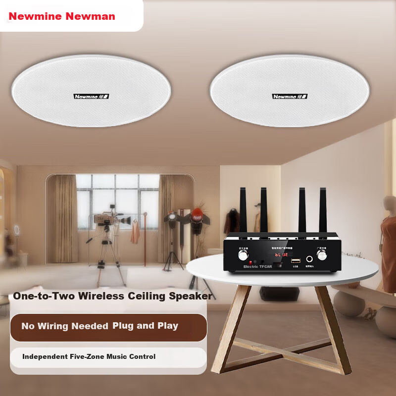 Newmine Active Wireless Bluetooth Ceiling Speaker Set Shop Ceiling Sound System Conference Room Public Broadcast Background Music Transmitter Speaker Combo One Drag Two