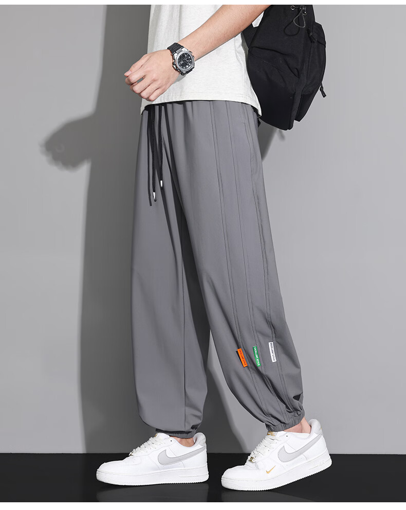 Top Youth Men's Summer Ice Silk Stretch Jogger Sports Pants Plus Size Quick-Dry Loose Casual Pants Black 8XL 10