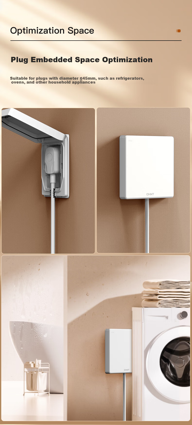 CHNT Waterproof Recessed Socket, 86-Type, Adjustable Depth, Concealed Built-In Socket 2