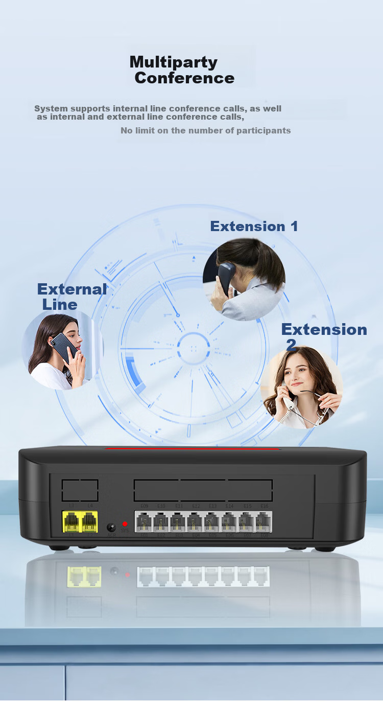 CHINO-E Programmable Telephone Exchange Group Enterprise Switchboard Internal Extension Hotel Desktop Plug-and-Play Switch 4 Lines 16 Extensions ZN860-416 6