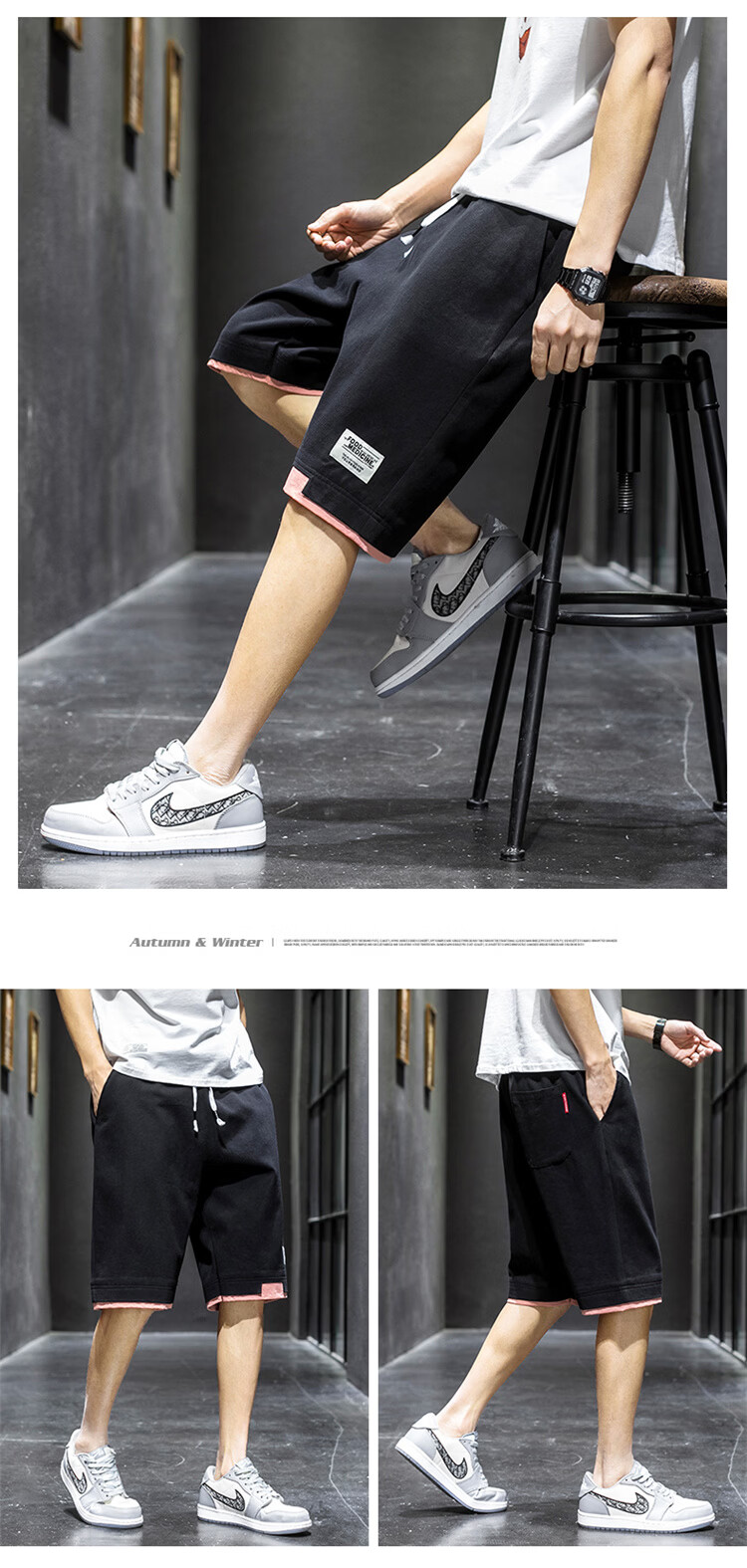 RED DRAGONFLY Men's Fashion Trendy Cotton Letter Embroidered Comfortable Breathable Wrinkle-Free Colorblock Casual Shorts 17