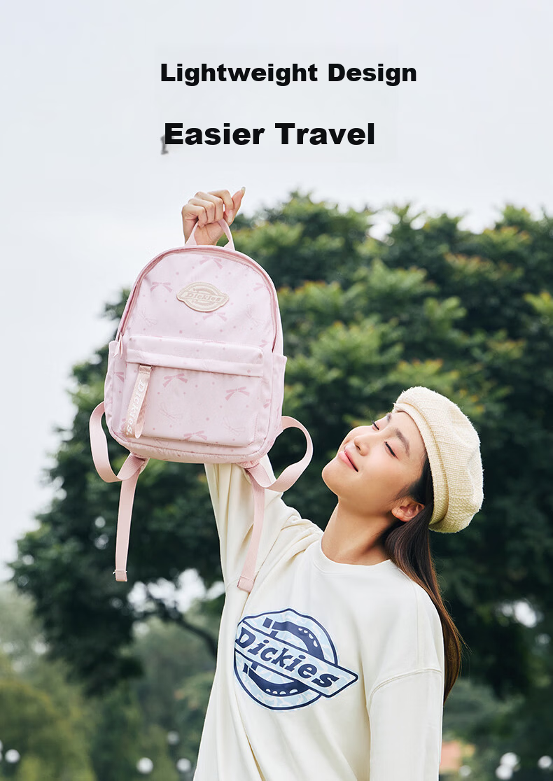 Dickies Women's Backpack Mini School Bag Pink Bowknot for High School and College Students Commuting and Classes 6