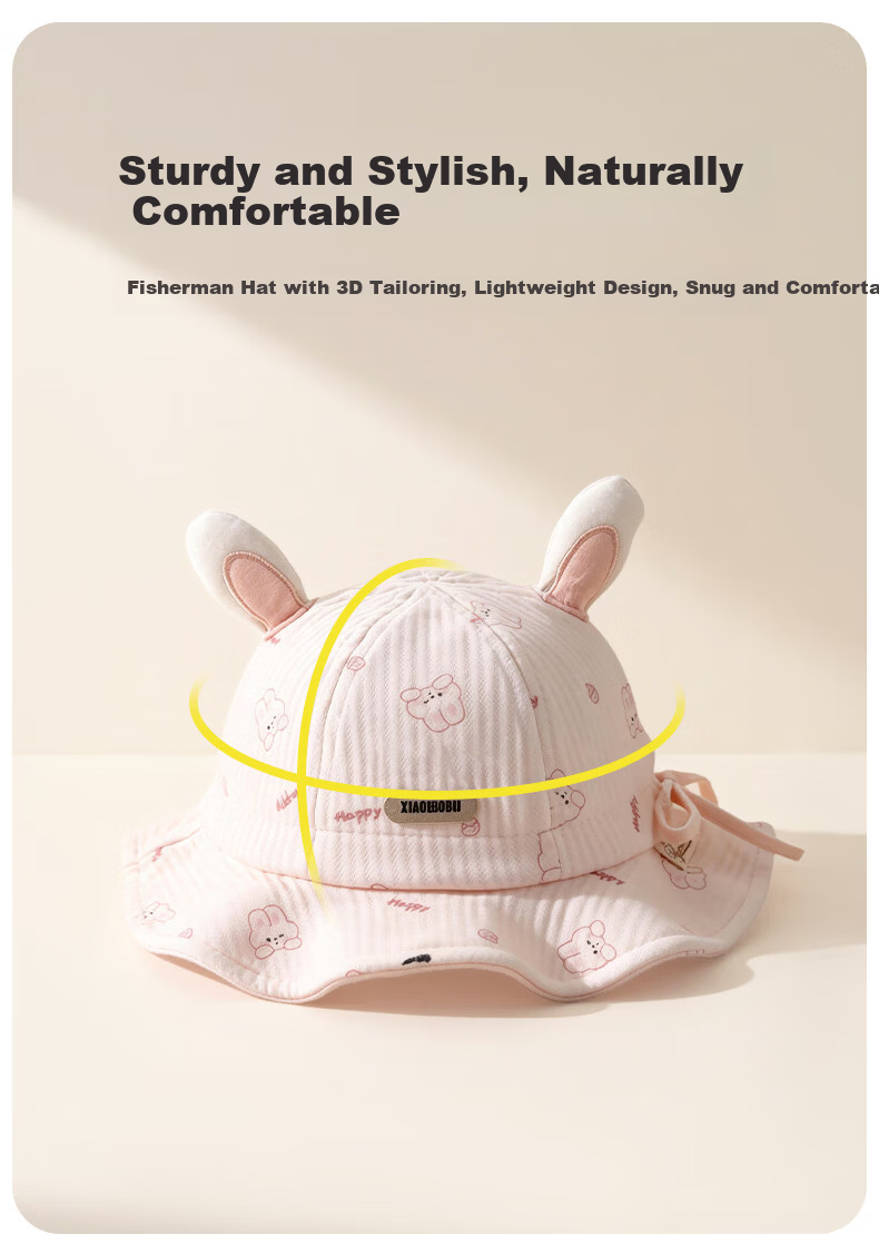 Aibao Baby Hat Spring and Autumn Infant Fisherman Hat Boys and Girls Bucket Hat Outdoor Sunshade Cap Hello Bear T151 3