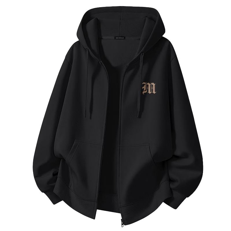 Mark Fairwhale Men's Cardigan Hoodie Sweatshirt Jacket Spring Autumn 330G Heavyweight Basic Zip-up Black 2XL