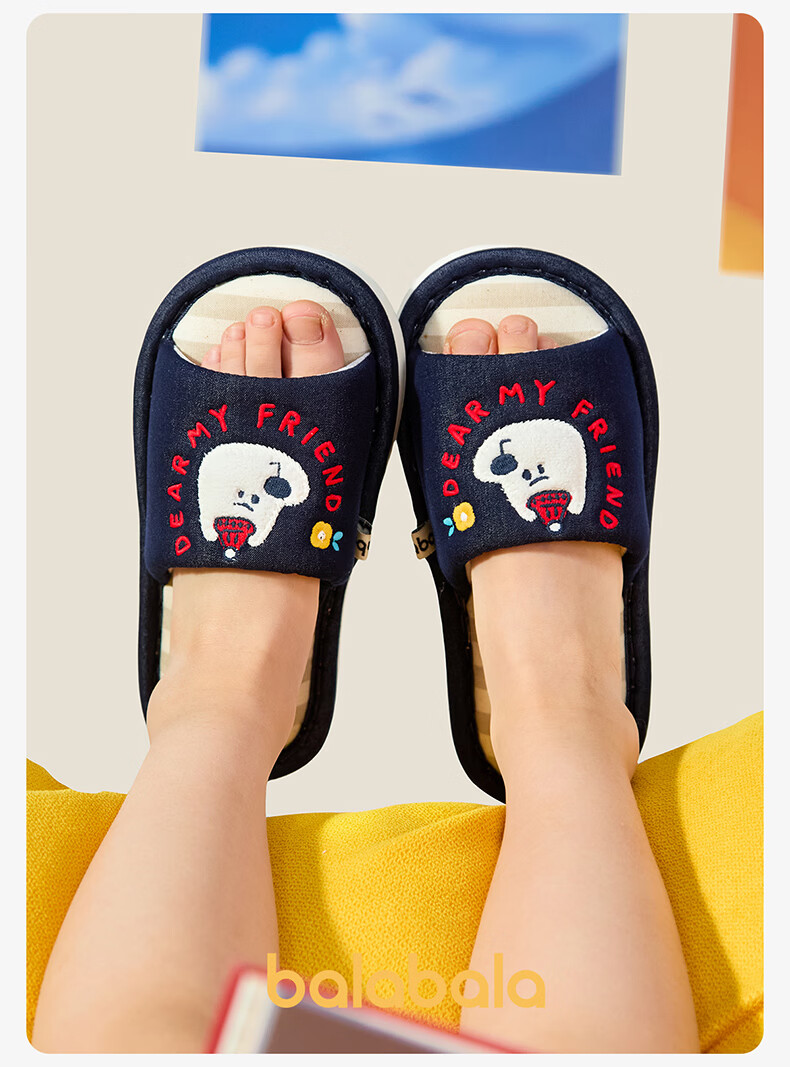 Balabala Kids Linen Slippers Spring Autumn Boys Indoor Home Wear-Resistant Girls Cartoon Baby Four Seasons Slippers for Older Children 12