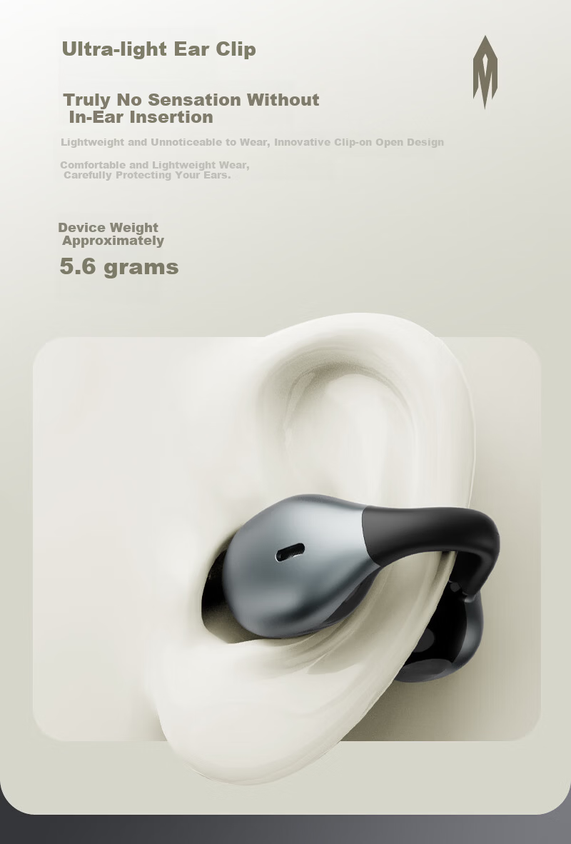AIRMARS FORSMARTPHONE Bluetooth Ear Clip Wireless Open Ear Hanging Earphones Non-In-Ear Sports Running Call Noise Cancelling Surround Stereo for Apple Huawei Xiaomi Phones 7