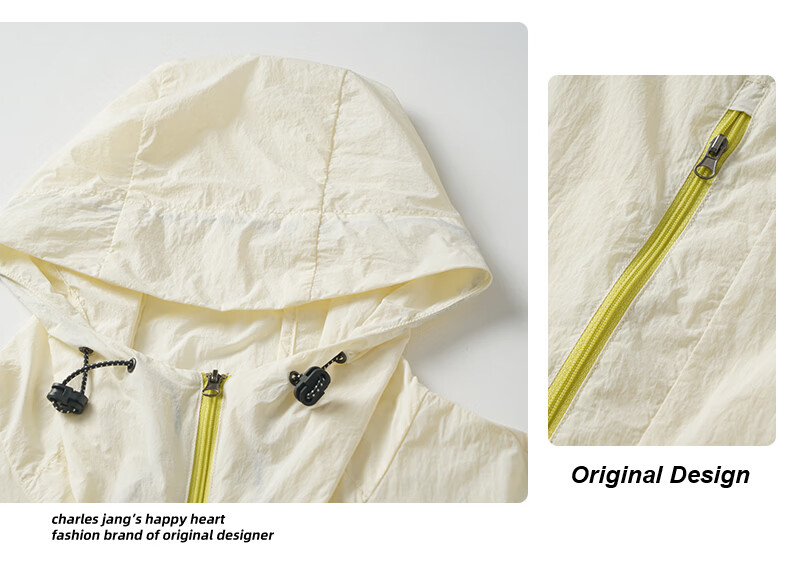 Charles Peach Heart Summer Outdoor Hooded Couple Sun Protection Jacket UPF50+ Lightweight Breathable Casual Unisex Ivory White XS 4