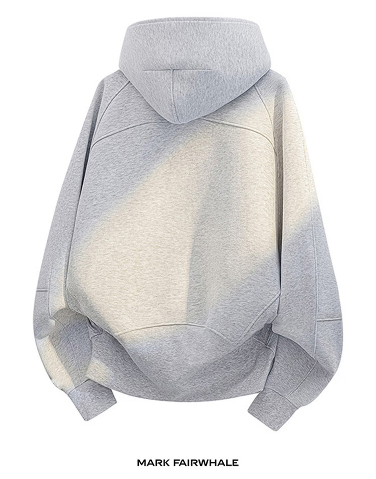 MARK FAIRWHALE Heavyweight Hoodie Men's Spring and Autumn Half-Zip Hooded Jacket Unisex Couple Top White Flower Gray 3XL 8