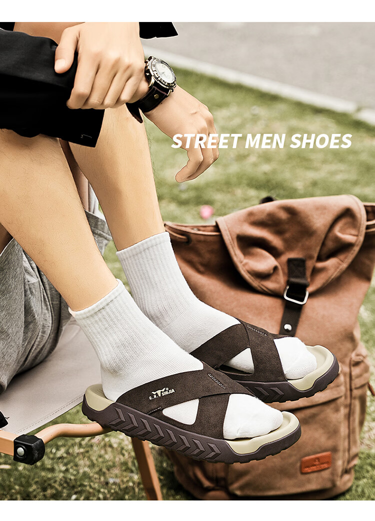 Bull Family Men's Summer New Outdoor Slippers Casual Breathable Beach Sandals Retro Versatile Roman Slippers 11