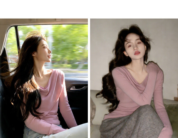 MT Heartbeat Knitwear Spring Elegant V-Neck Long Sleeve Wool Blend Sweater for Women 9