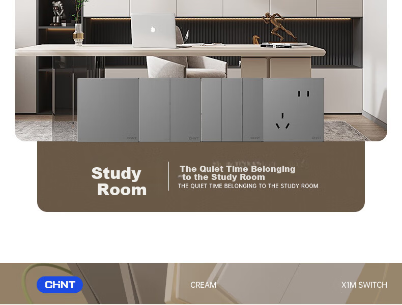 CHNT Switch Socket No-Paint Cream Style Large Panel Socket Faceplate Concealed X1M One-Gang Two-Way Control Phantom Silver Gray 30