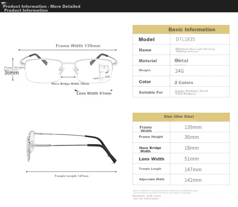 DRATRA HD Multifocal Progressive Blue Light Blocking Reading Glasses Semi-Rimless Ultra-Light Unisex Elderly Glasses for Near and Far Vision 9