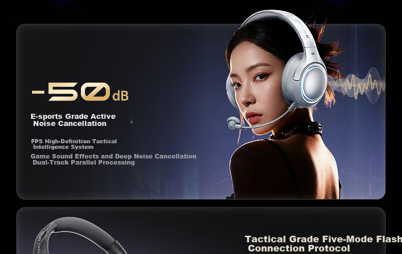 IKF King G Five-Mode Wireless Noise-Cancelling Gaming Headset Over-Ear 2.4G Wired Bluetooth 7.1 Surround Sound LDAC High-Resolution E-Sports Noise-Cancelling Microphone Sky Blue 6