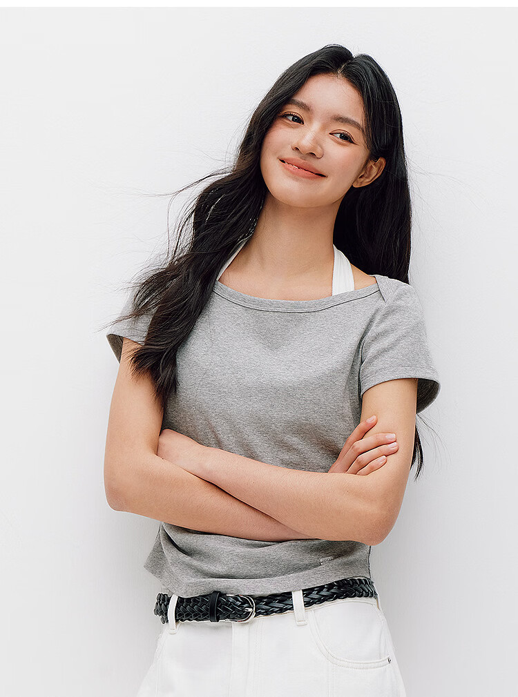 Semir Mall Same Style | Women's Summer Short Sleeve T-Shirt, Short Slim Fit, Off-Shoulder Ruffled 2026 Top 101326100002 19