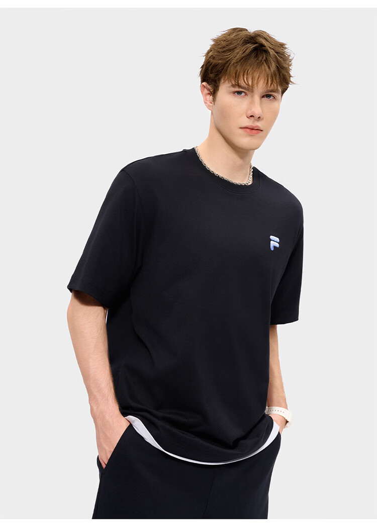 FILA FUSION Trendy Couple's Knitted Short Sleeve Shirt 2026 Summer Loose Fit Cool Cotton T-Shirt 53