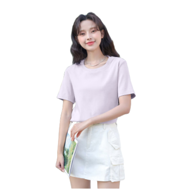 Baleno S&K Suoluna Cooling Short-Sleeve T-Shirt for Women, Summer Regular Shoulder Fit, Work Commute Simple Solid Color Round Neck Top