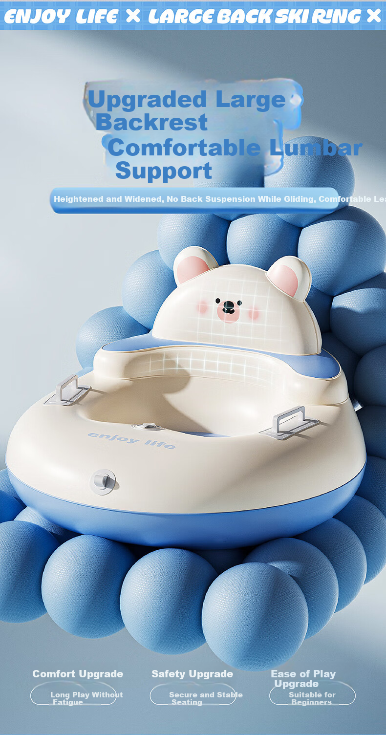 Adandyish Inflatable Snow Tube for Adults and Kids, Pressurized Snow Sled, Snowboard, Grass Sled Seat with Pull Rope, Cloud Milk Bear Design 3