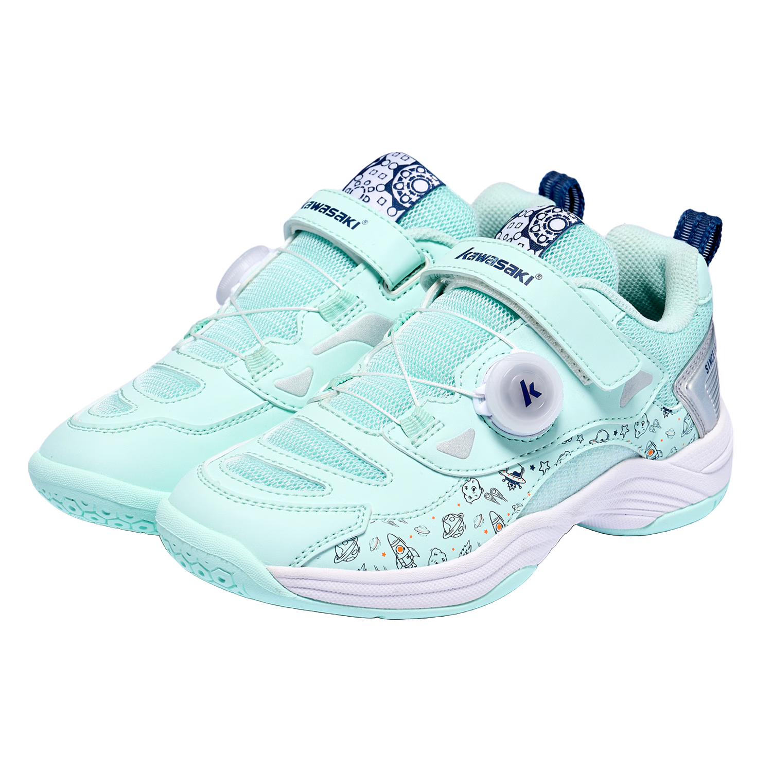 KAWASAKI Kids Badminton Shoes Sports Shoes Anti-Twist Wear-Resistant Dial Buckle Velcro Starlight D42039 Green Size 33