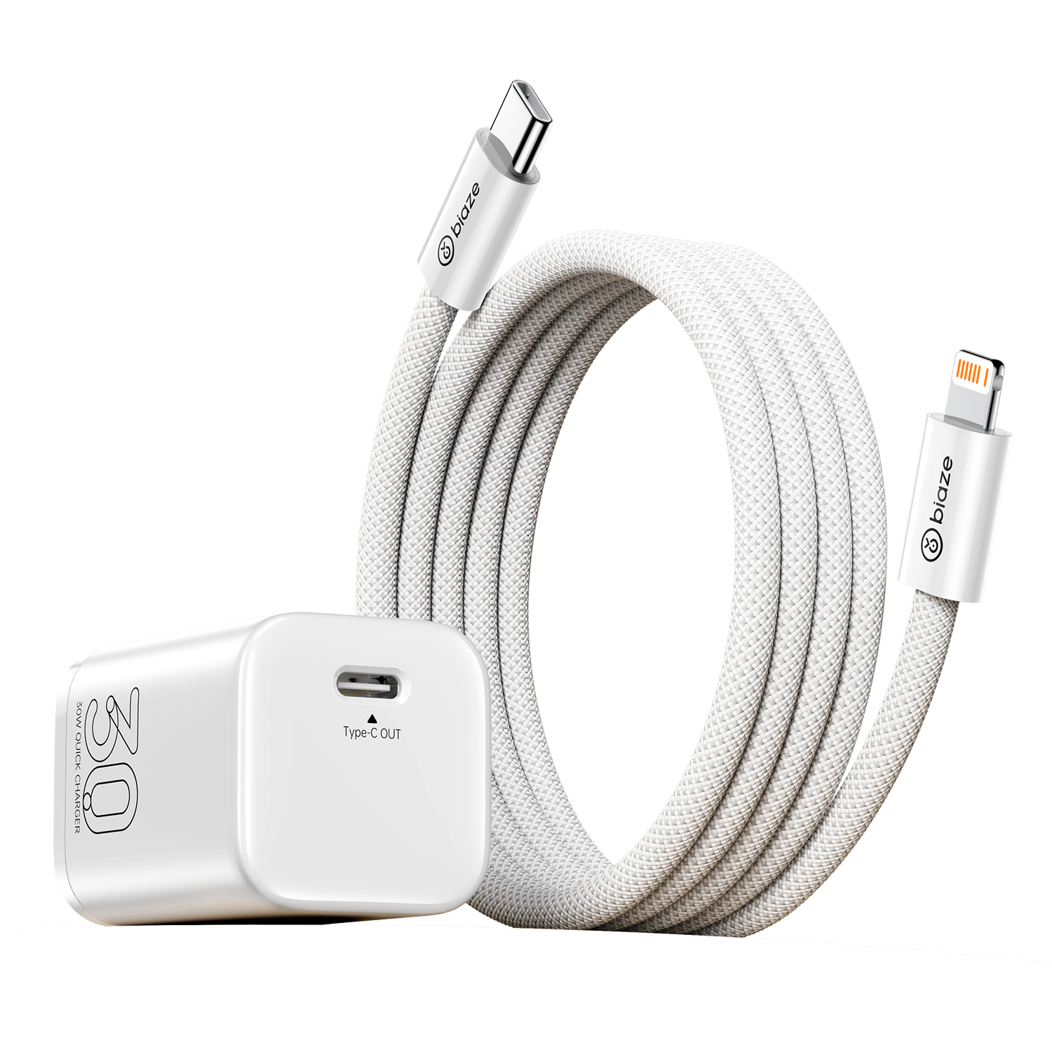BIAZE 30W GaN Charger, Lightning Data Cable 2-Meter Set, Compatible with Apple IPhone14ProMax/13/12/118Plus/76, Mobile Phones And IPad Fast Charging Head