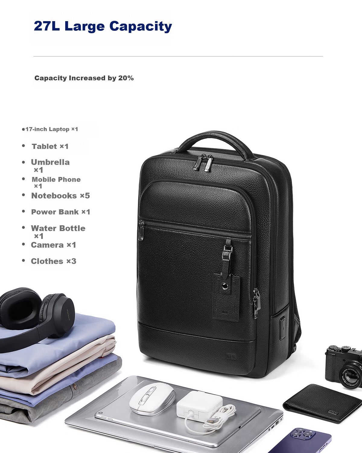 HLA Men's Large Capacity Laptop Backpack Business Casual Travel Commuter Lightweight Backpack 3